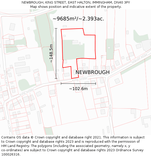 NEWBROUGH, KING STREET, EAST HALTON, IMMINGHAM, DN40 3PY: Plot and title map
