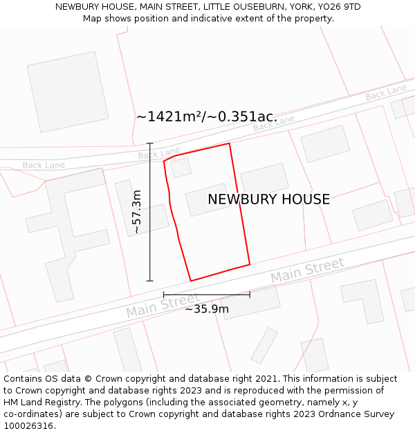 NEWBURY HOUSE, MAIN STREET, LITTLE OUSEBURN, YORK, YO26 9TD: Plot and title map