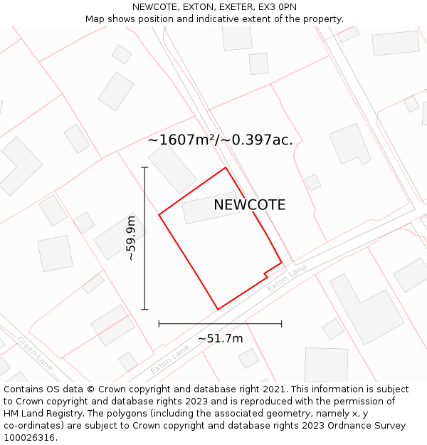 NEWCOTE, EXTON, EXETER, EX3 0PN: Plot and title map