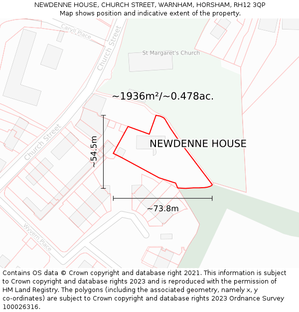 NEWDENNE HOUSE, CHURCH STREET, WARNHAM, HORSHAM, RH12 3QP: Plot and title map