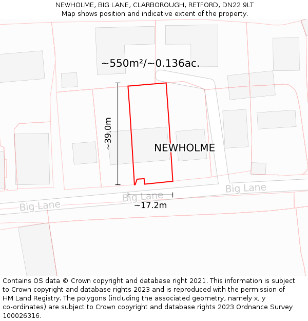 NEWHOLME, BIG LANE, CLARBOROUGH, RETFORD, DN22 9LT: Plot and title map