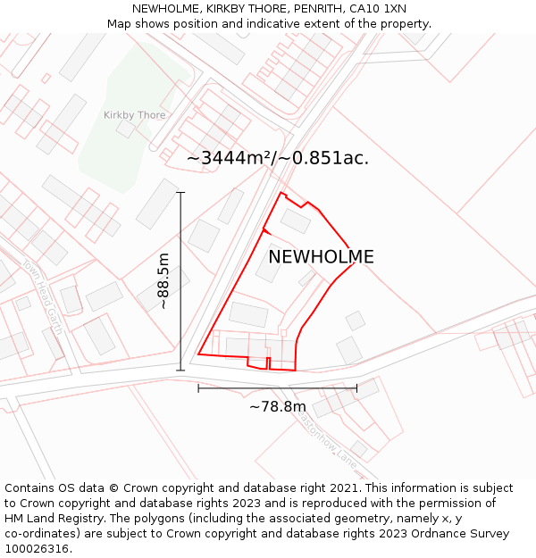 NEWHOLME, KIRKBY THORE, PENRITH, CA10 1XN: Plot and title map