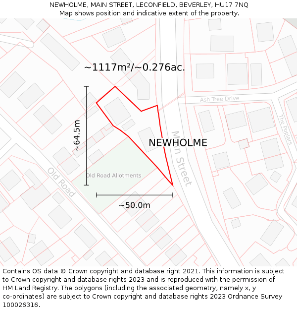 NEWHOLME, MAIN STREET, LECONFIELD, BEVERLEY, HU17 7NQ: Plot and title map