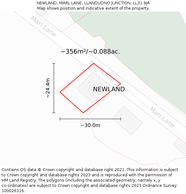 NEWLAND, MARL LANE, LLANDUDNO JUNCTION, LL31 9JA: Plot and title map