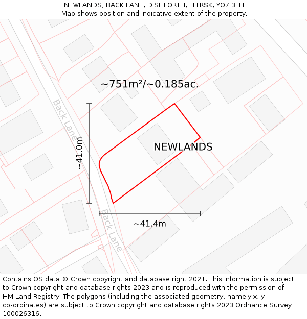 NEWLANDS, BACK LANE, DISHFORTH, THIRSK, YO7 3LH: Plot and title map