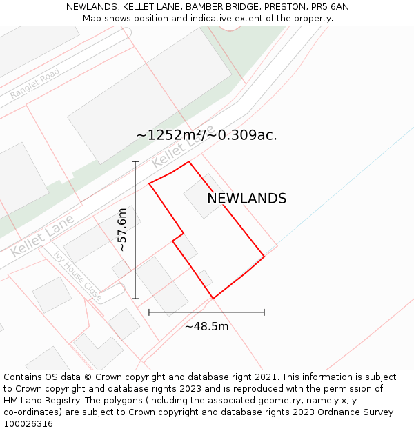 NEWLANDS, KELLET LANE, BAMBER BRIDGE, PRESTON, PR5 6AN: Plot and title map