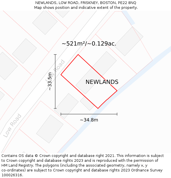 NEWLANDS, LOW ROAD, FRISKNEY, BOSTON, PE22 8NQ: Plot and title map