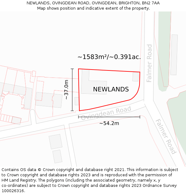 NEWLANDS, OVINGDEAN ROAD, OVINGDEAN, BRIGHTON, BN2 7AA: Plot and title map