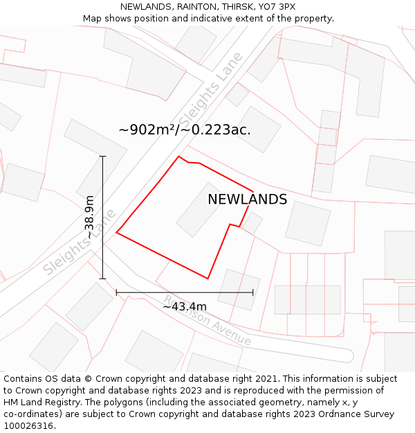 NEWLANDS, RAINTON, THIRSK, YO7 3PX: Plot and title map