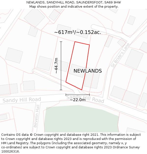 NEWLANDS, SANDYHILL ROAD, SAUNDERSFOOT, SA69 9HW: Plot and title map