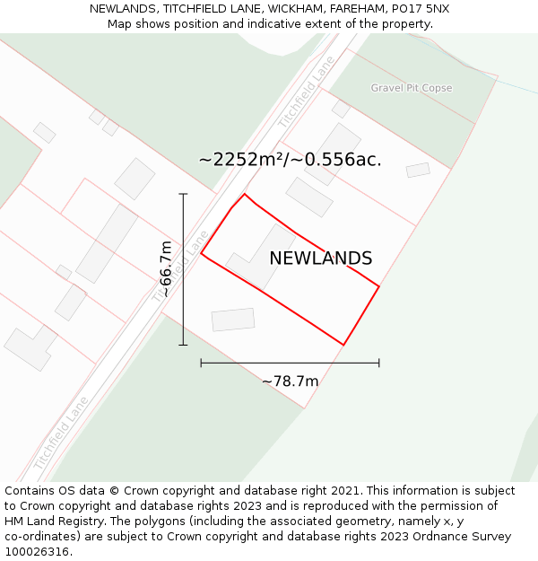 NEWLANDS, TITCHFIELD LANE, WICKHAM, FAREHAM, PO17 5NX: Plot and title map