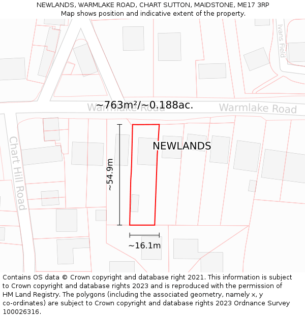 NEWLANDS, WARMLAKE ROAD, CHART SUTTON, MAIDSTONE, ME17 3RP: Plot and title map