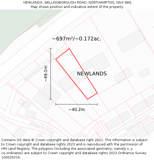 NEWLANDS, WELLINGBOROUGH ROAD, NORTHAMPTON, NN3 9BQ: Plot and title map