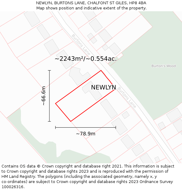 NEWLYN, BURTONS LANE, CHALFONT ST GILES, HP8 4BA: Plot and title map