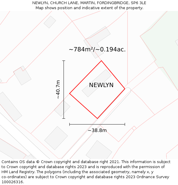 NEWLYN, CHURCH LANE, MARTIN, FORDINGBRIDGE, SP6 3LE: Plot and title map