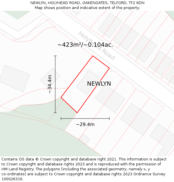 NEWLYN, HOLYHEAD ROAD, OAKENGATES, TELFORD, TF2 6DN: Plot and title map