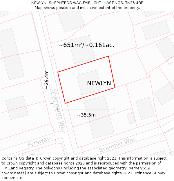 NEWLYN, SHEPHERDS WAY, FAIRLIGHT, HASTINGS, TN35 4BB: Plot and title map