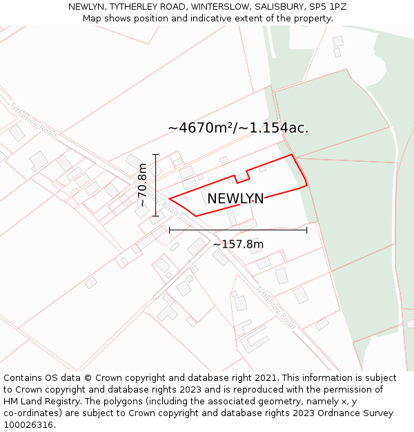 NEWLYN, TYTHERLEY ROAD, WINTERSLOW, SALISBURY, SP5 1PZ: Plot and title map