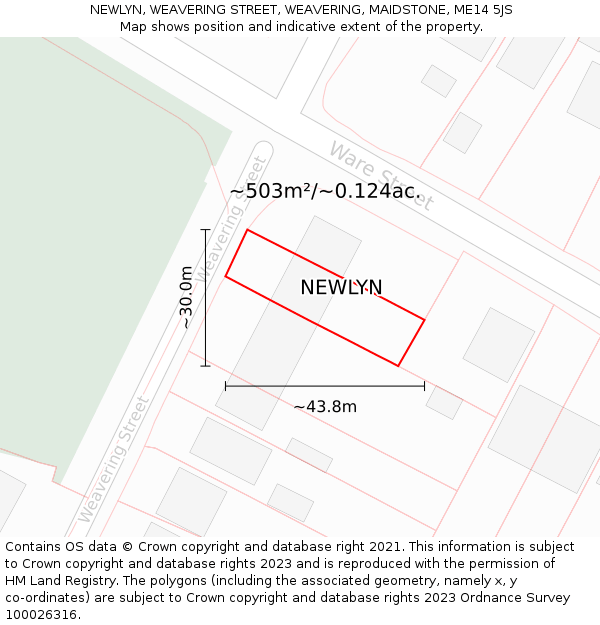 NEWLYN, WEAVERING STREET, WEAVERING, MAIDSTONE, ME14 5JS: Plot and title map