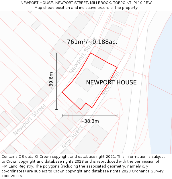 NEWPORT HOUSE, NEWPORT STREET, MILLBROOK, TORPOINT, PL10 1BW: Plot and title map