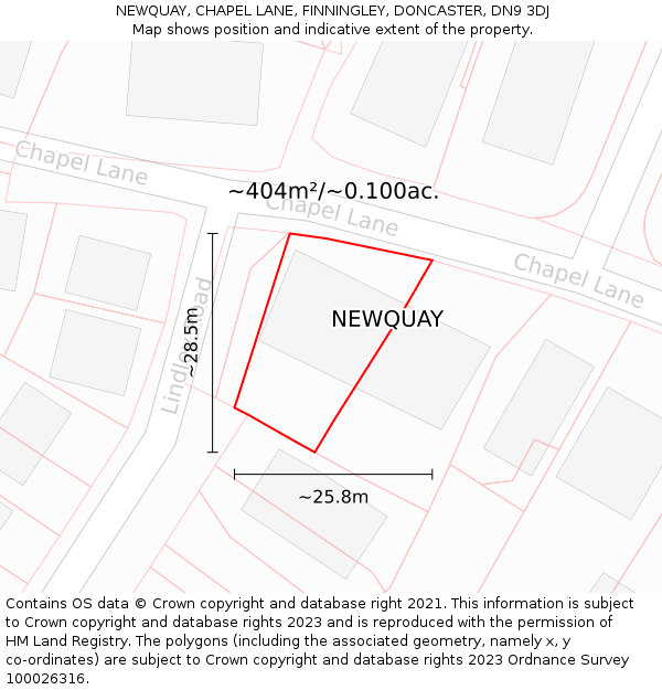 NEWQUAY, CHAPEL LANE, FINNINGLEY, DONCASTER, DN9 3DJ: Plot and title map
