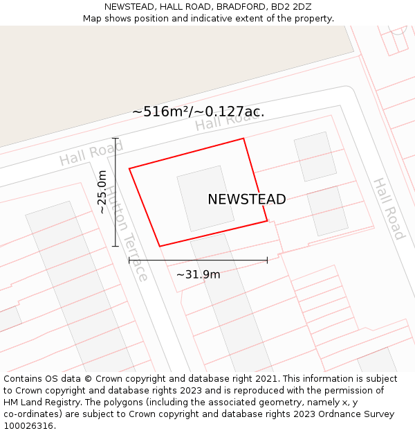 NEWSTEAD, HALL ROAD, BRADFORD, BD2 2DZ: Plot and title map