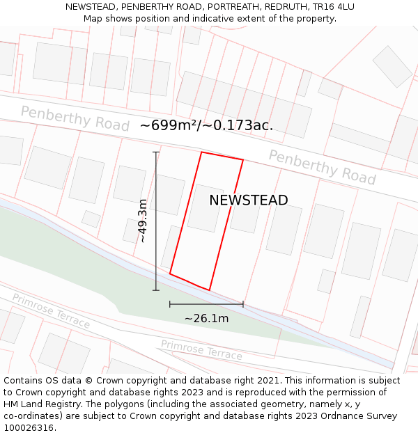 NEWSTEAD, PENBERTHY ROAD, PORTREATH, REDRUTH, TR16 4LU: Plot and title map
