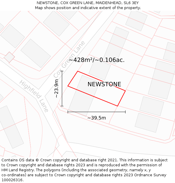 NEWSTONE, COX GREEN LANE, MAIDENHEAD, SL6 3EY: Plot and title map