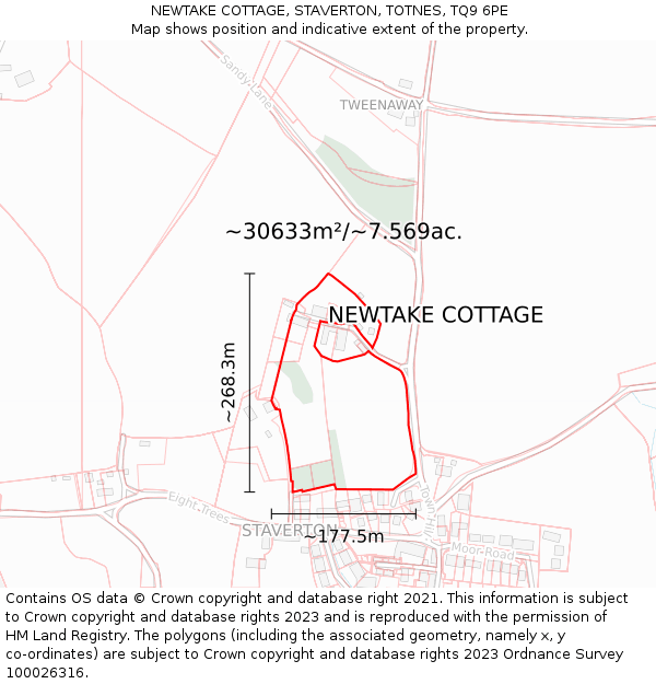 NEWTAKE COTTAGE, STAVERTON, TOTNES, TQ9 6PE: Plot and title map