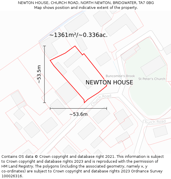 NEWTON HOUSE, CHURCH ROAD, NORTH NEWTON, BRIDGWATER, TA7 0BG: Plot and title map