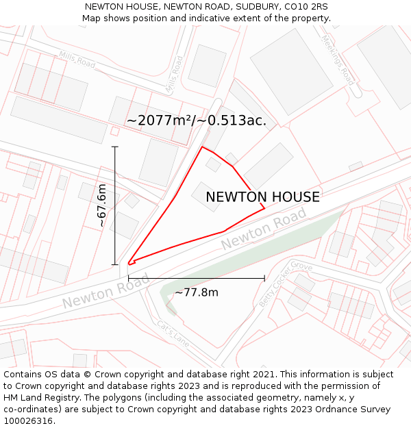 NEWTON HOUSE, NEWTON ROAD, SUDBURY, CO10 2RS: Plot and title map