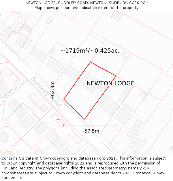 NEWTON LODGE, SUDBURY ROAD, NEWTON, SUDBURY, CO10 0QH: Plot and title map