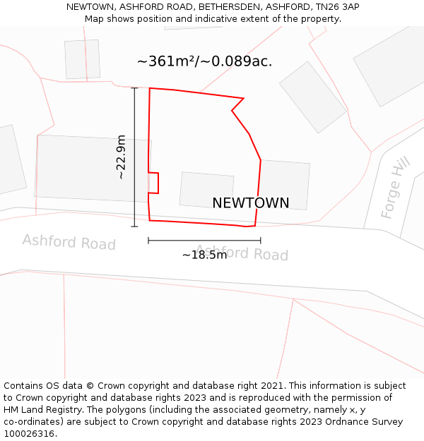 NEWTOWN, ASHFORD ROAD, BETHERSDEN, ASHFORD, TN26 3AP: Plot and title map