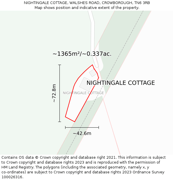 NIGHTINGALE COTTAGE, WALSHES ROAD, CROWBOROUGH, TN6 3RB: Plot and title map