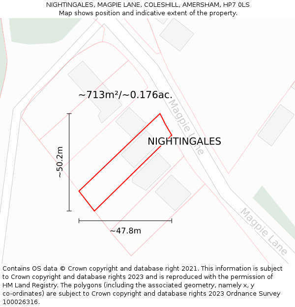 NIGHTINGALES, MAGPIE LANE, COLESHILL, AMERSHAM, HP7 0LS: Plot and title map