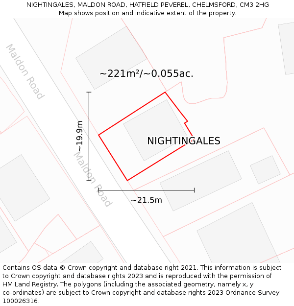 NIGHTINGALES, MALDON ROAD, HATFIELD PEVEREL, CHELMSFORD, CM3 2HG: Plot and title map