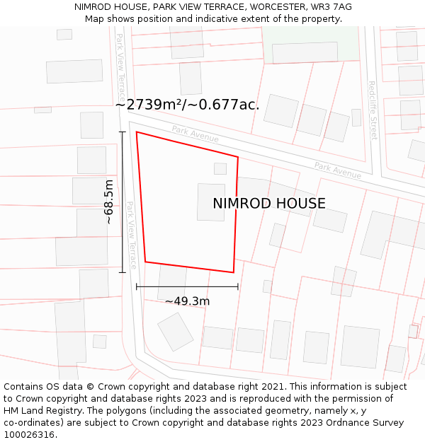 NIMROD HOUSE, PARK VIEW TERRACE, WORCESTER, WR3 7AG: Plot and title map