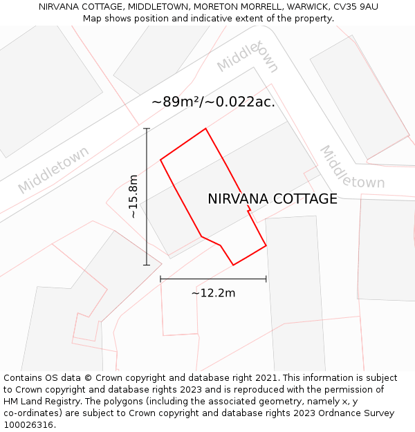 NIRVANA COTTAGE, MIDDLETOWN, MORETON MORRELL, WARWICK, CV35 9AU: Plot and title map