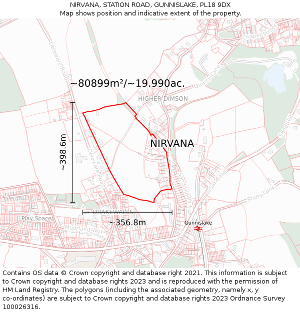 NIRVANA, STATION ROAD, GUNNISLAKE, PL18 9DX: Plot and title map