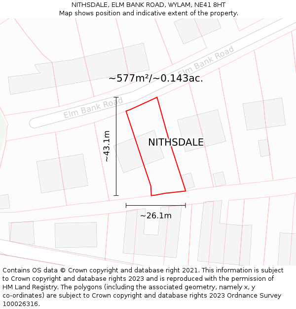 NITHSDALE, ELM BANK ROAD, WYLAM, NE41 8HT: Plot and title map