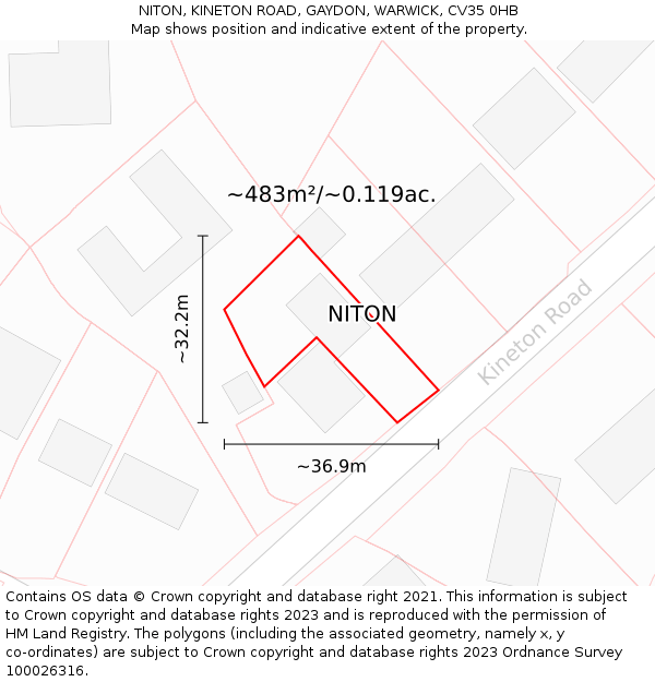 NITON, KINETON ROAD, GAYDON, WARWICK, CV35 0HB: Plot and title map