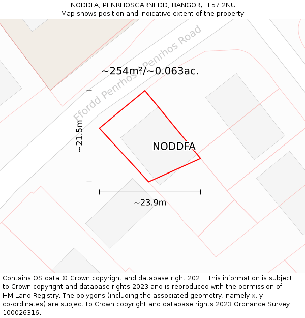 NODDFA, PENRHOSGARNEDD, BANGOR, LL57 2NU: Plot and title map