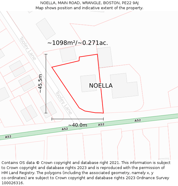 NOELLA, MAIN ROAD, WRANGLE, BOSTON, PE22 9AJ: Plot and title map