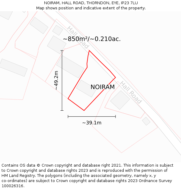NOIRAM, HALL ROAD, THORNDON, EYE, IP23 7LU: Plot and title map