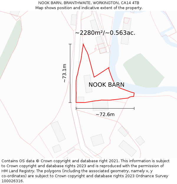 NOOK BARN, BRANTHWAITE, WORKINGTON, CA14 4TB: Plot and title map