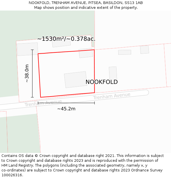 NOOKFOLD, TRENHAM AVENUE, PITSEA, BASILDON, SS13 1AB: Plot and title map