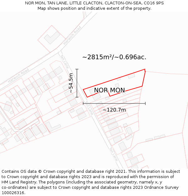 NOR MON, TAN LANE, LITTLE CLACTON, CLACTON-ON-SEA, CO16 9PS: Plot and title map