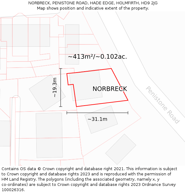 NORBRECK, PENISTONE ROAD, HADE EDGE, HOLMFIRTH, HD9 2JG: Plot and title map