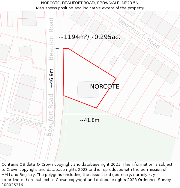 NORCOTE, BEAUFORT ROAD, EBBW VALE, NP23 5NJ: Plot and title map