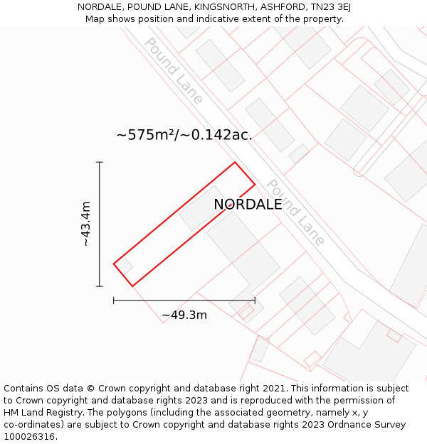 NORDALE, POUND LANE, KINGSNORTH, ASHFORD, TN23 3EJ: Plot and title map